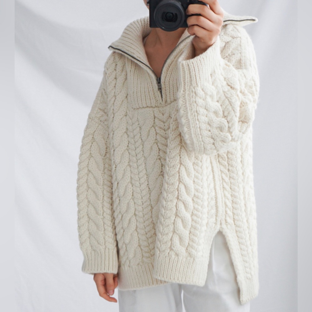 I Love Mr. Mittens Cable Zip Up Sweater